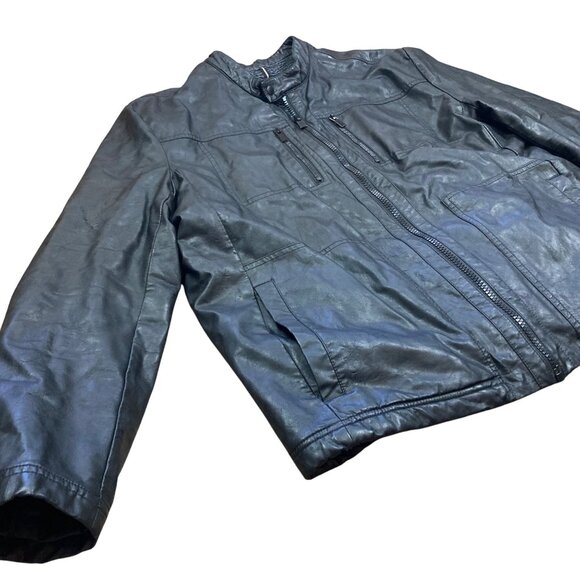 Kenneth Cole Reaction Mens Black Faux Leather Jacket XXL Sherpa Lined Very Nice - Picture 3 of 11